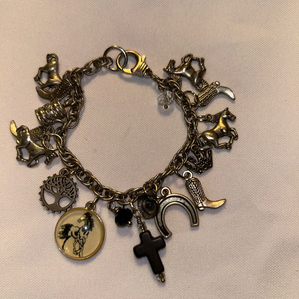 Horses, Horses…..Horses CowGirl Charm Bracelet with Black Accents